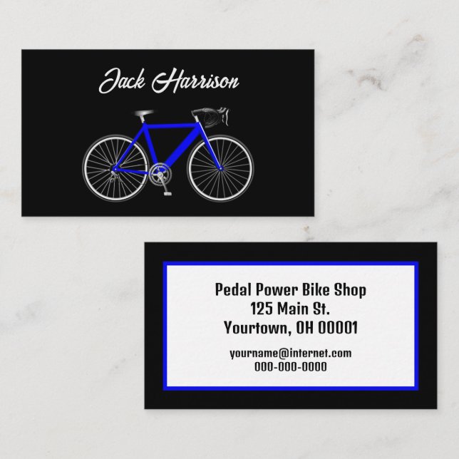 Blue Bike On Black Business Card (Front/Back)