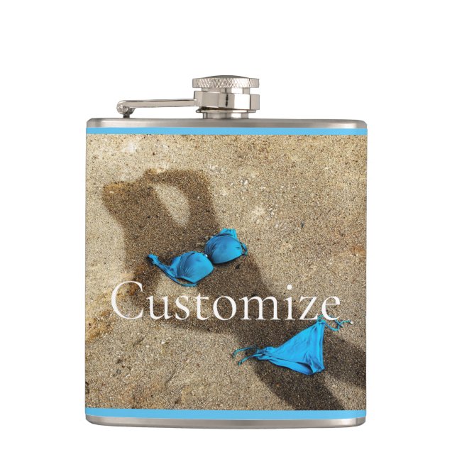 Blue Bikini Beach Sand Thunder_Cove Hip Flask (Front)