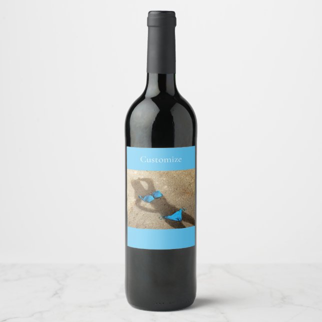 Blue Bikini Beach Sand Thunder_Cove  Wine Label (Front)