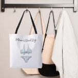 Blue bikini beach tote bag<br><div class="desc">Personalise and add your name or text.  Decorated with a white and light blue striped bikini.</div>