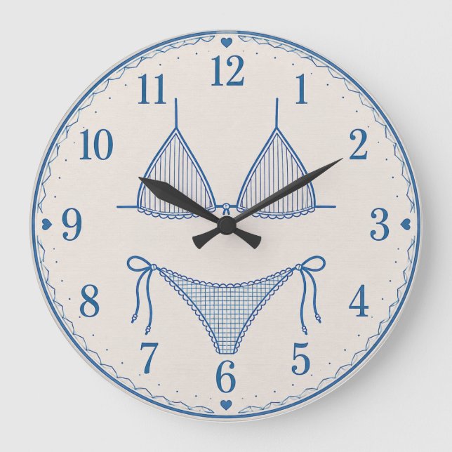 Blue Bikini Line Art Beach Fashion Large Clock (Front)