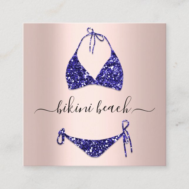Blue Bikini Lingerie Beach Costume Underwear Shop Square Business Card (Front)