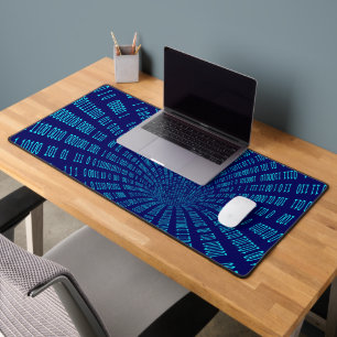 Blue Binary Tunnel Data Stream Concept Desk Mat