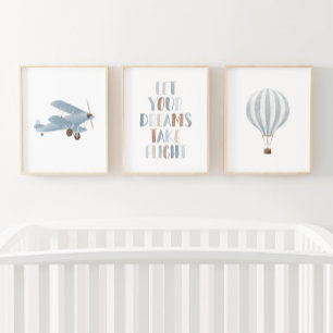 Blue Biplane Hot Air Balloon Travel Nursery Decor