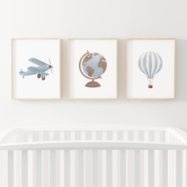Blue Biplane Hot Air Balloon Travel Nursery Decor (Creator Uploaded)