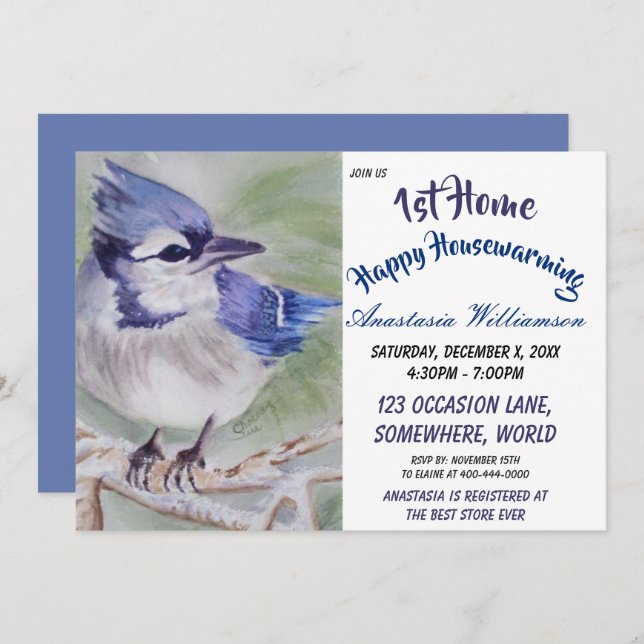BLUE BIRD 1st HOME HOUSEWARMING PARTY INVITE (Front/Back)