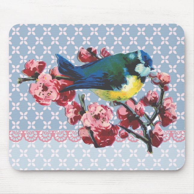 Blue Bird and Cherry Blossom Mouse Pad (Front)