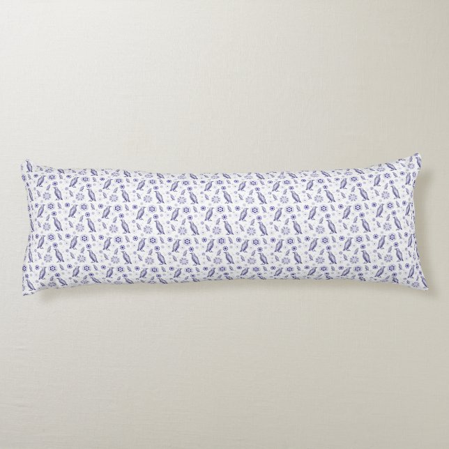 Blue bird and flowers seamless pattern body cushion (Back)