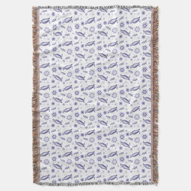 Blue bird and flowers seamless pattern throw blanket (Front Vertical)