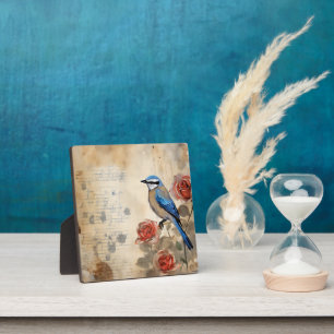 Blue bird and Roses 3 Plaque