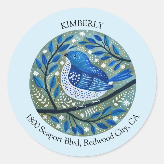 Blue Bird Art Classic Round Sticker (Front)