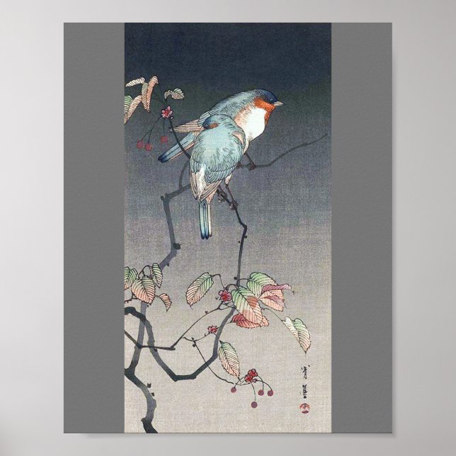 Blue Bird at Night, Watanabe Seitei Poster (Front)