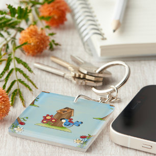 Blue Bird Birdhouse Key Ring