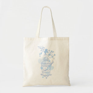 Blue bird cage and flowers spring wedding bag