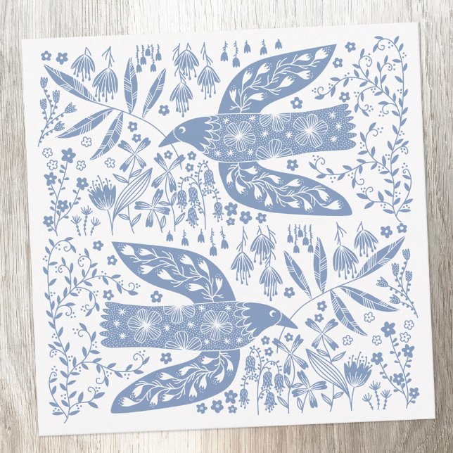 Blue Bird Card (Blue and white peace doves note card)