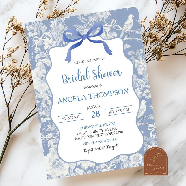 Blue Bird Chinoiserie Floral Bridal Shower Invitation (Creator Uploaded)