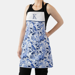 Blue Bird Chinoiserie Monogram  Apron