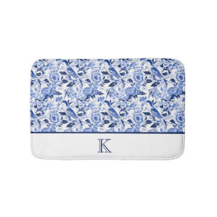 Blue Bird Chinoiserie Monogram  Bath Mat