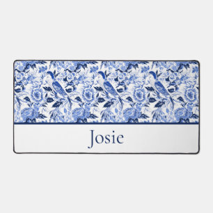 Blue Bird Chinoiserie Monogram  Desk Mat