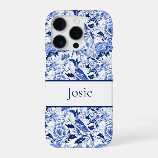 Blue Bird Chinoiserie Monogram  iPhone Case (Back)