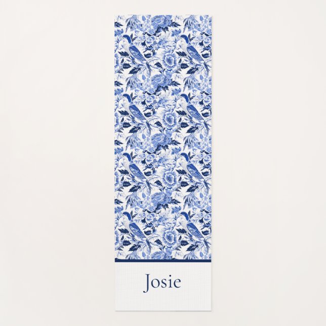Blue Bird Chinoiserie Monogram  Yoga Mat (Front)