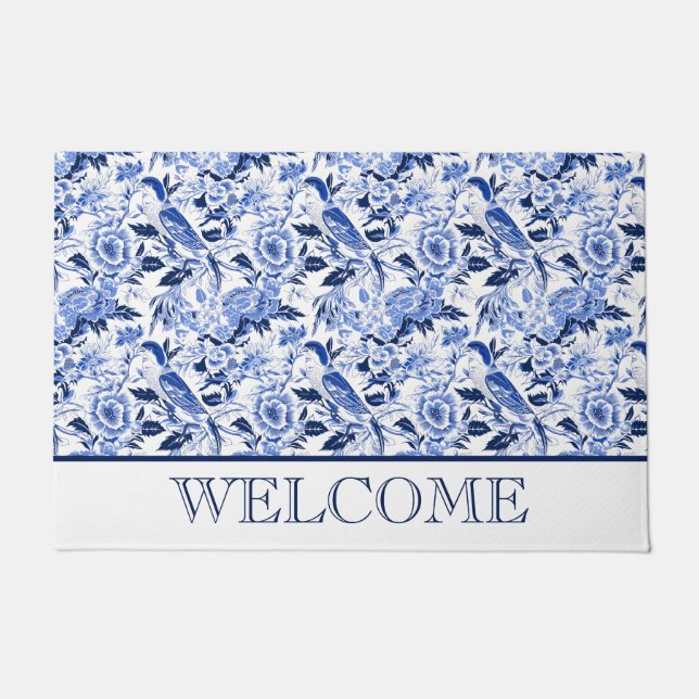 Blue Bird Chinoiserie Welcome Doormat (Front)