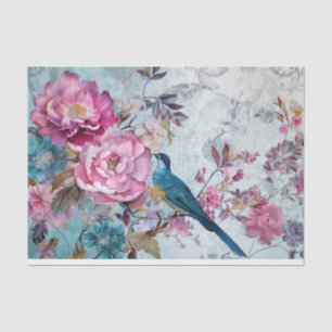 Blue Bird Colourful Floral Background Decoupage Tissue Paper