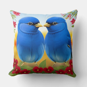 🕊️ Blue Bird Duo Throw Pillow Cosy Nature Decor 