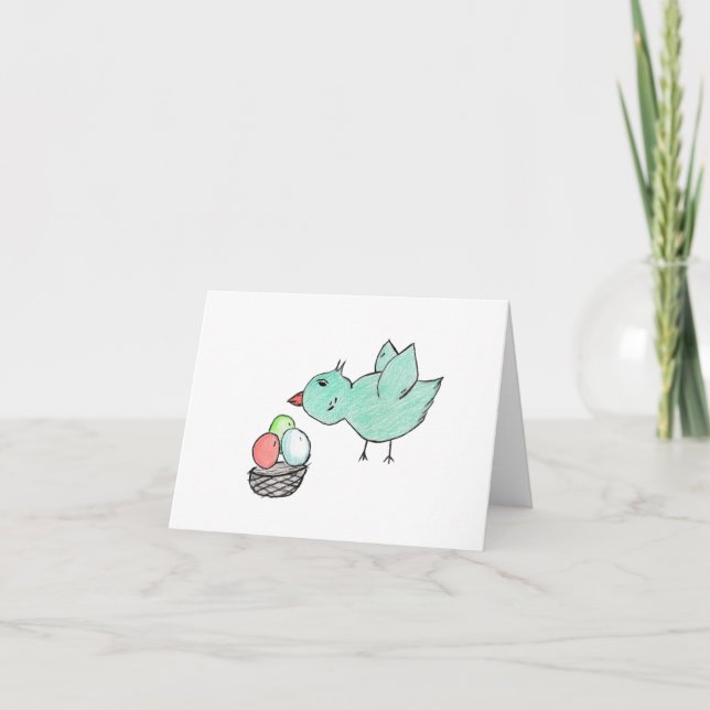 Blue Bird Easter Sticker Thank You Card (Front)