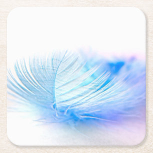 Blue Bird Feather Plume Square Paper Coaster