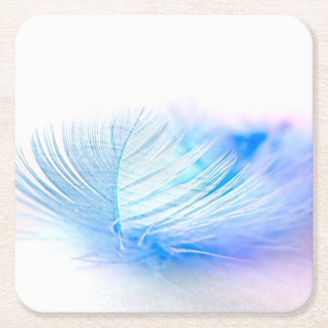 Blue Bird Feather Plume Square Paper Coaster (Front)