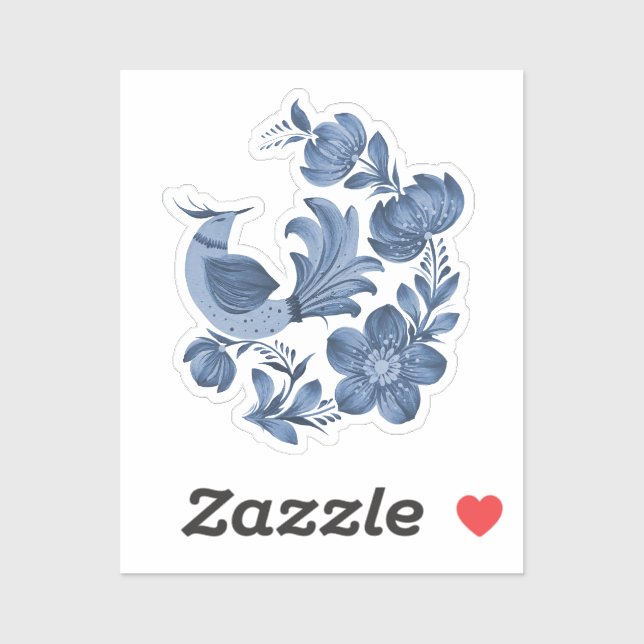 Blue Bird Floral Art Sticker (Sheet)