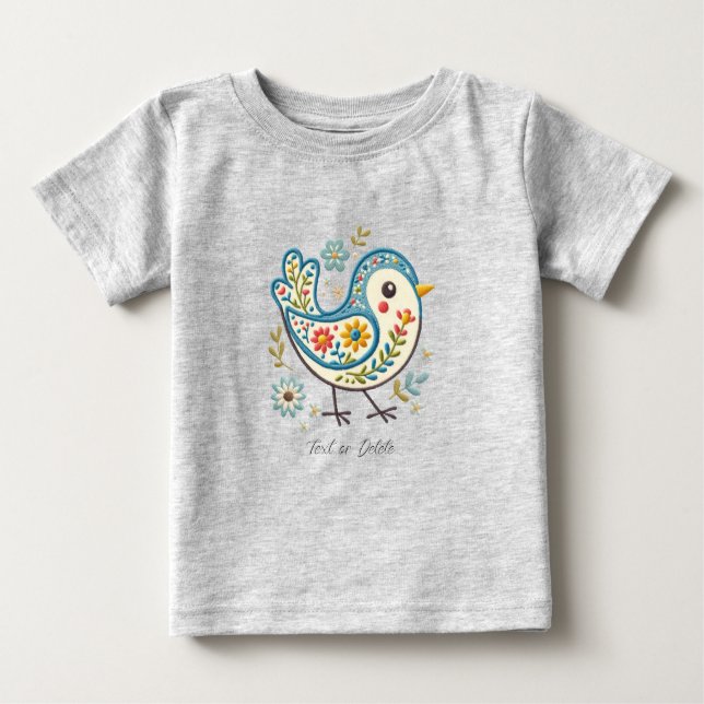 Blue Bird Floral Baby T-Shirt (Front)