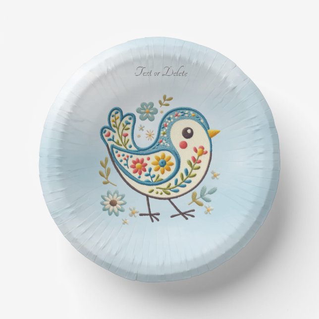 Blue Bird Floral Paper Bowl Plate (Front)