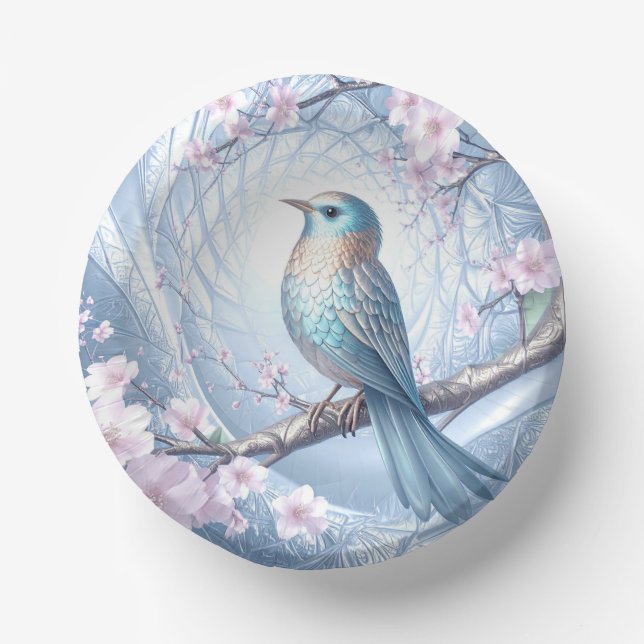 Blue Bird Floral Paper Bowl Plate (Front)