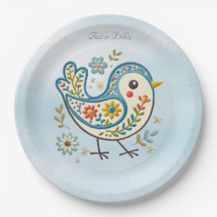 Blue Bird Floral Paper Plate