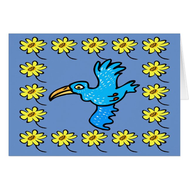 Blue bird Flower Border, add text, (Front Horizontal)