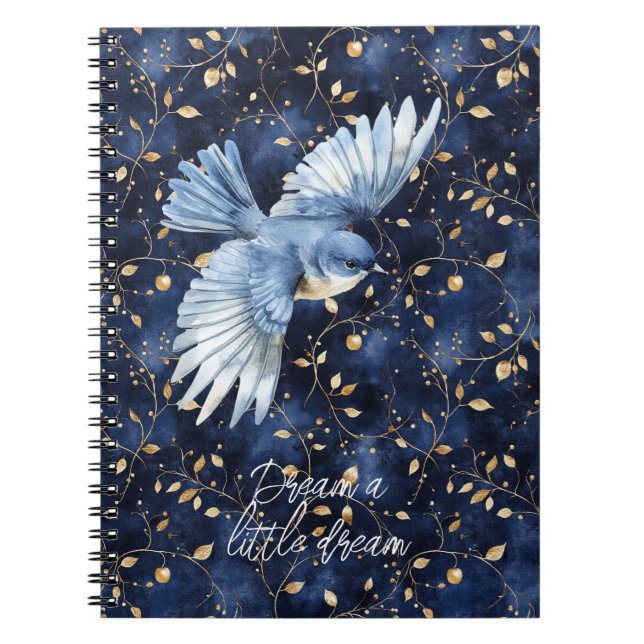 Blue Bird Gold Leaves Dream Notebook (Front)