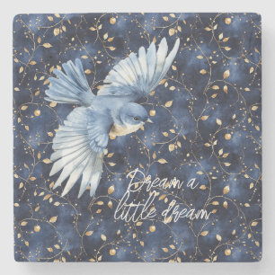 Blue Bird Gold Leaves Dream Stone Coaster