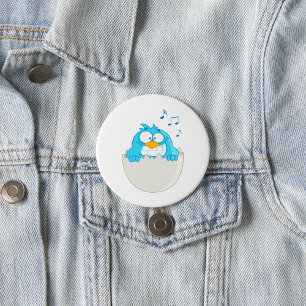 Blue Bird Hatching from Egg Singing Funny Animal 7.5 Cm Round Badge