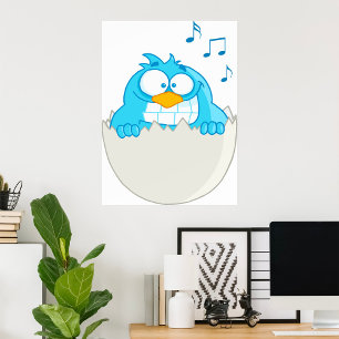 Blue Bird Hatching from Egg Singing Funny Animal Poster