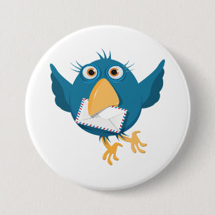 Blue Bird Holding An Envelope 7.5 Cm Round Badge