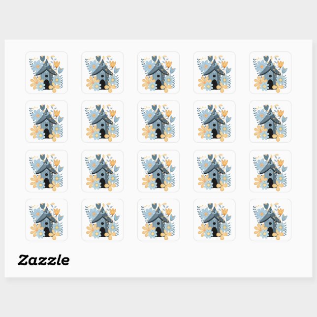 Blue Bird House Square Sticker (Sheet)