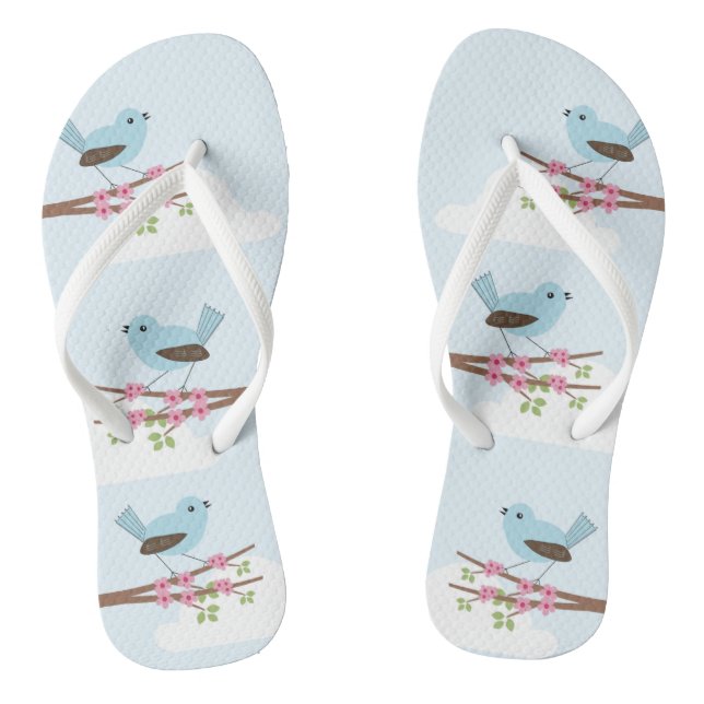 Blue Bird in Blossom Tree Cute Jandals (Footbed)