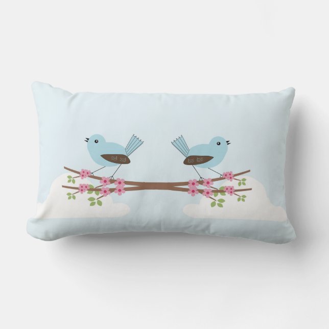 Blue Bird in Blossom Tree Lumbar Cushion (Front)