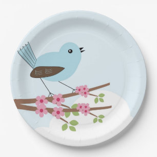 Blue Bird in Blossom Tree Paper Plate