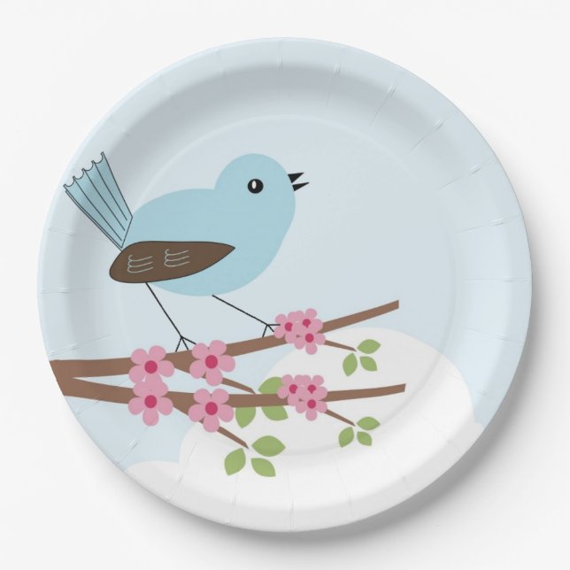 Blue Bird in Blossom Tree Paper Plate (Front)