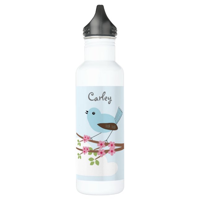 Blue Bird in Blossom Tree Personalised 710 Ml Water Bottle (Left)