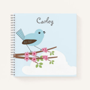Blue Bird in Blossom Tree Personalised Cute Notebook