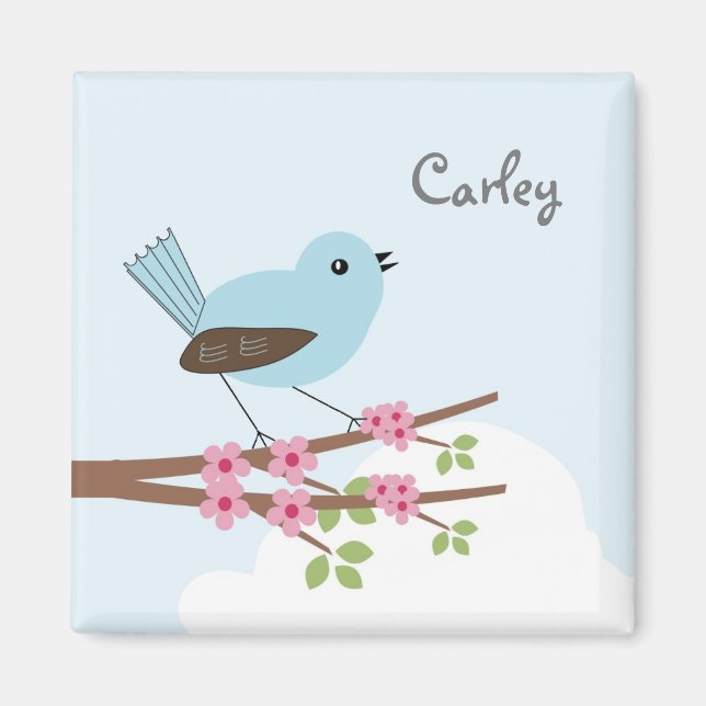 Blue Bird in Blossom Tree Personalised Magnet (Front)